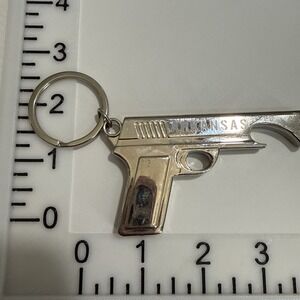 Pistol Bottle Opener Keychain Says Arkansas  Heavy Duty
